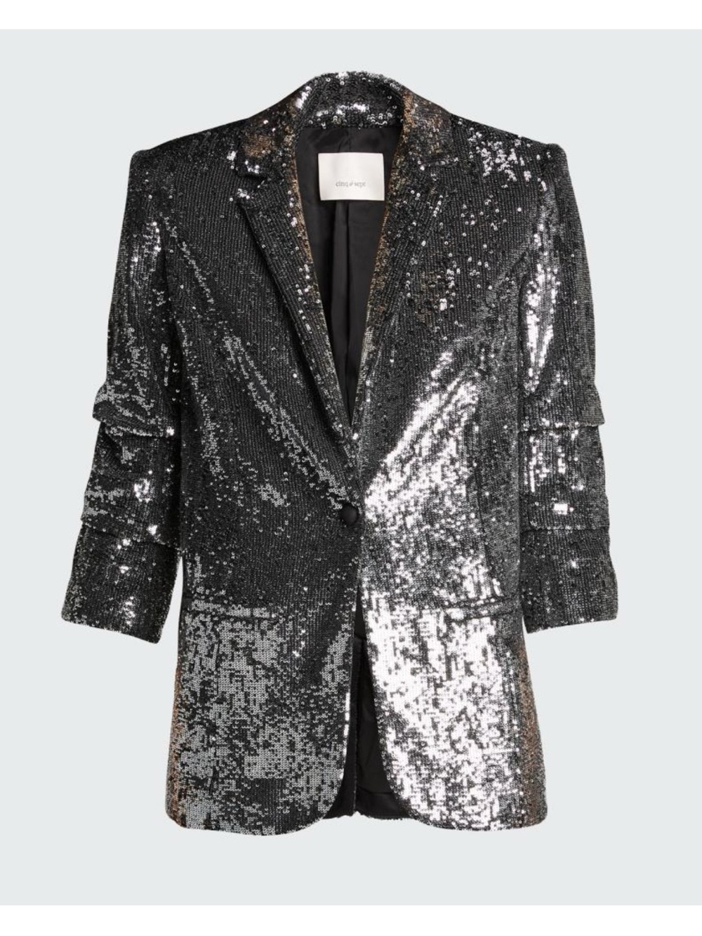 Cinq à Sept Kimmi Black Silver Sequin Ruched Sleeve Blazer Size 6